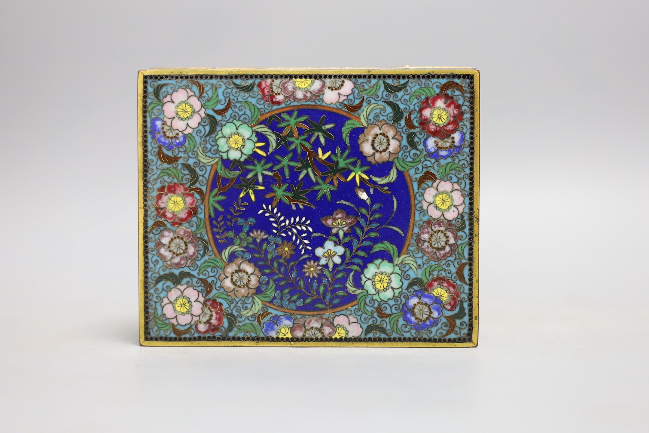 A Japanese Meiji period cloisonné enamel box, 12cm wide